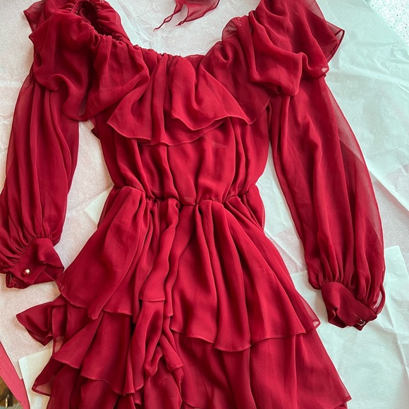 VTG 80s SILK CHIFFON red dress Toronto boutique Wayne Clark - Picture 5 of 11